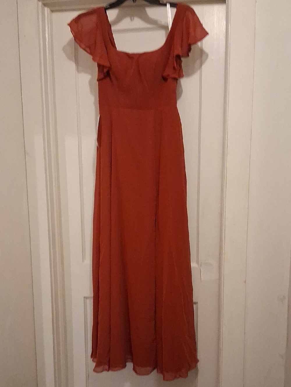 Azazie Rust Square-Neck Maxi with Flutter Sleeves - Picture 6 of 8